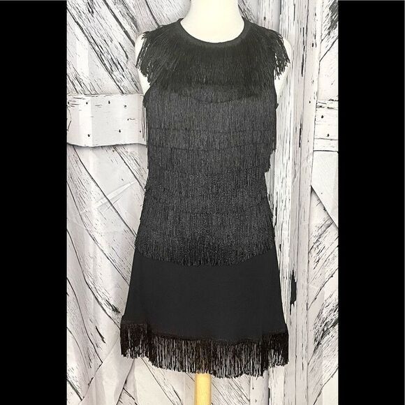 Vintage 90s Y2k Express World Brand Mini Dress Flapper Fringe 9/10 - Picture 1 of 5